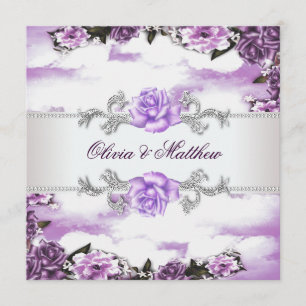 Invitation Roses Violettes Lavande Violet Blanc Nuage Mariage