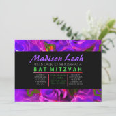 Invitation ROSES WATERCOLOR PURPLE NEON Bat mitzvah (Debout devant)