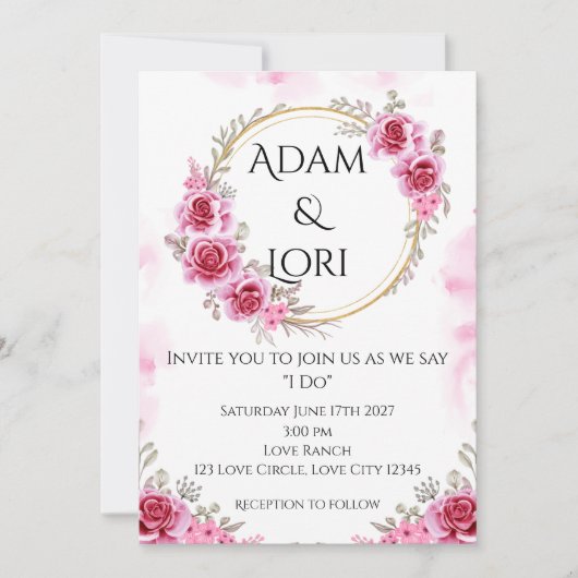 Invitation Roses with Pink & Gold Wedding (Devant)