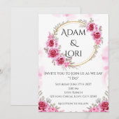Invitation Roses with Pink & Gold Wedding (Devant / Derrière)