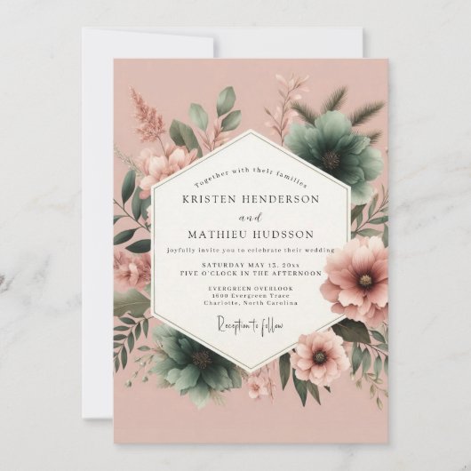 Invitation Rosewood Teal Mariage Painterly (Devant)