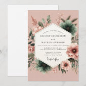 Invitation Rosewood Teal Mariage Painterly (Devant / Derrière)
