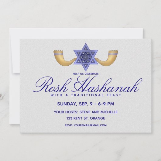 Invitation Rosh Hashanah Star bleue de David et des Shofars d (Devant)