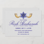 Invitation Rosh Hashanah Star bleue de David et des Shofars d (Devant / Derrière)