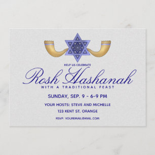 Invitation Rosh Hashanah Star bleue de David et des Shofars d