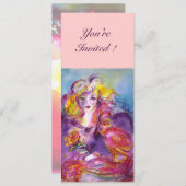 Invitation ROSINA / DAME AVEC ROSE ET PARROT Bleu rose (Devant / Derrière)