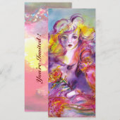 Invitation ROSINA / DAME AVEC ROSE ET PARROT Bleu rose (Devant / Derrière)