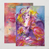 Invitation ROSINA / LADE ROMANTIQUE, ROSE ET PARROT Bleu rose (Devant / Derrière)