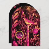 Invitation ROSSIGNOL AVEC MONOGRAMME AUX ROSES, Rose Noir Jau (Devant / Derrière)