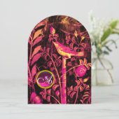 Invitation ROSSIGNOL AVEC MONOGRAMME AUX ROSES, Rose Noir Jau (Debout devant)