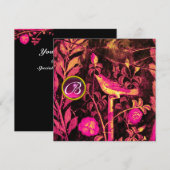 Invitation ROSSIGNOL AVEC MONOGRAMME DE ROSES, Rose Noir Jaun (Devant / Derrière)