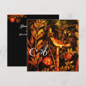 Invitation ROSSIGNOL AVEC MONOGRAMME DE ROSES, Rouge Noir Jau (Devant / Derrière)