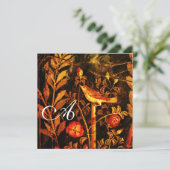 Invitation ROSSIGNOL AVEC MONOGRAMME DE ROSES, Rouge Noir Jau (Debout devant)