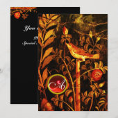 Invitation ROSSIGNOL AVEC MONOGRAMME DE ROSES, Rouge Noir Jau (Devant / Derrière)