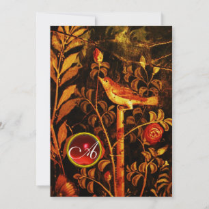 Invitation ROSSIGNOL AVEC MONOGRAMME DE ROSES, Rouge Noir Jau