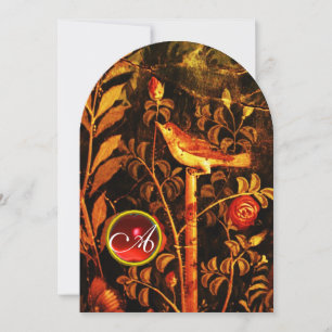 Invitation ROSSIGNOL AVEC MONOGRAMME DE ROSES, Rouge Noir Jau