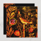 Invitation ROSSIGNOL AVEC MONOGRAMME DE ROSES, Rouge Noir Or (Devant / Derrière)