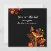 Invitation ROSSIGNOL AVEC MONOGRAMME DE ROSES, Rouge Noir Or (Dos)