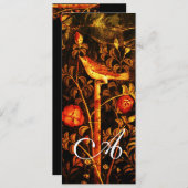 Invitation ROSSIGNOL AVEC MONOGRAMME DE ROSES, Rouge Noir Or (Devant / Derrière)