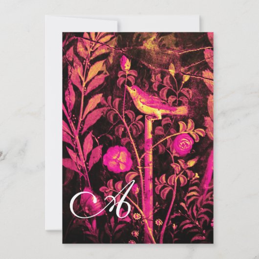 Invitation ROSSIGNOL AVEC MONOGRAMME ROSES, Rose Noir Jaune (Devant)