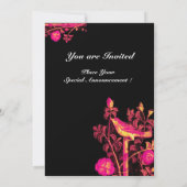 Invitation ROSSIGNOL AVEC MONOGRAMME ROSES, Rose Noir Jaune (Dos)