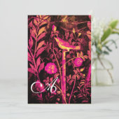 Invitation ROSSIGNOL AVEC MONOGRAMME ROSES, Rose Noir Jaune (Debout devant)