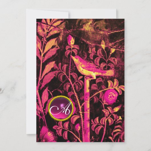 Invitation ROSSIGNOL AVEC MONOGRAMME ROSES, Rose Noir Or (Devant)