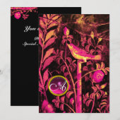 Invitation ROSSIGNOL AVEC MONOGRAMME ROSES, Rose Noir Or (Devant / Derrière)