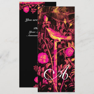 Invitation ROSSIGNOL ,MONOGRAMME ROSES Rouge Noir Or Jaune