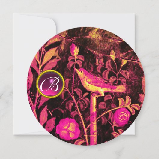 Invitation ROSSIGNOL SUR ROSES MONOGRAM, Fuchsia Rose Noir (Devant)