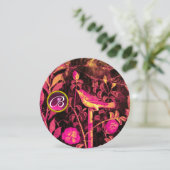 Invitation ROSSIGNOL SUR ROSES MONOGRAMME, Fuchsia Rose Noir (Debout devant)