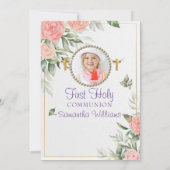 Invitation Rosy Aquarelle Blush Floral Première Communion (Dos)