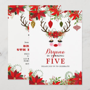 Invitation Rosy Cheeks Gold Eyes Reindeer ANNIVERSAIRE