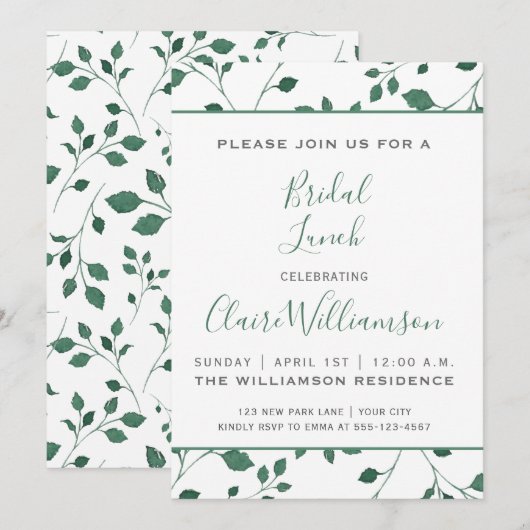 Invitation Rotation d'aquarelle verte rustique | Déjeuner nup (Devant / Derrière)