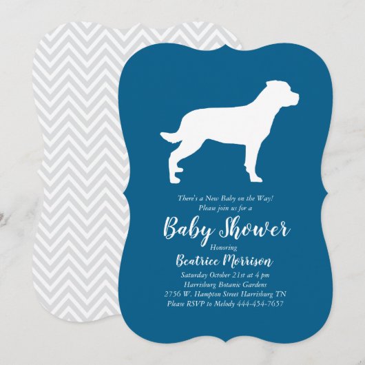 Invitation Rottweiler Chien Baby shower Bleu Garçon Rottie (Devant / Derrière)