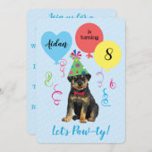 Invitation Rottweiler des ballons de fête d'annive (Devant / Derrière)