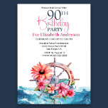 Invitation Roue à voile florale Nautique 90e anniversaire<br><div class="desc">Floral Sailing Wheel Nautique 90e anniversaire Invitation pour les femmes. Il Est Facile De Changer L'Exemple De Texte En Vous Propre En Cliquant Sur Personnaliser. Cliquez Sur Personnaliser/Modifier Avec L'Outil De Création Pour Modifier Le Type De Police, La Couleur De Police, La Taille De Police, Ou Pour Ajouter/Supprimer/Modifier Le Texte...</div>