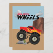 Invitation Roue de monstre orange, jaune, rouge, verte invita (Devant / Derrière)