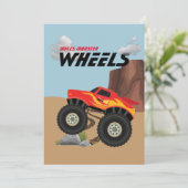 Invitation Roue de monstre orange, jaune, rouge, verte invité (Debout devant)