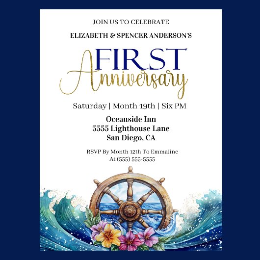Invitation Roue de navigation de voile 1er anniversaire de ma