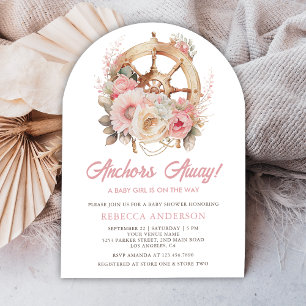 Invitation Roue de navire florale fille nautique Arche Baby S
