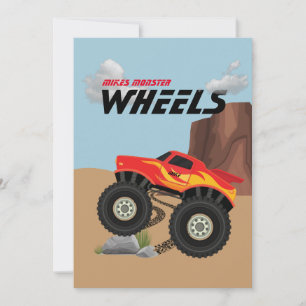 Invitation Roue monstre orange, jaune, rouge, vert invitati