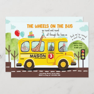 Invitation Roues dans l'autobus Fête des autobus scolaires In