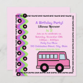 Invitation Roues de bus scolaires/ Rose (Devant / Derrière)