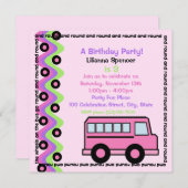 Invitation Roues de bus scolaires rose (Devant / Derrière)