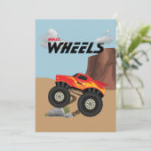 Invitation Roues de monstre orange, jaune, rouge, vert (Debout devant)