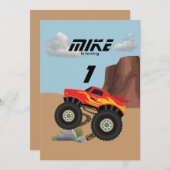 Invitation Roues de monstre orange, jaune, rouge, vert bébé b (Devant / Derrière)