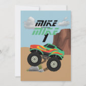 Invitation Roues Monster orange, jaune, rouge, vert bébé b (Devant)