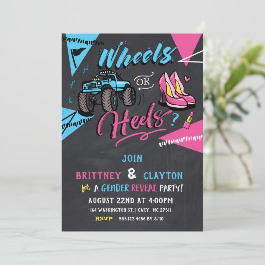 Invitation Roues ou talons genre révéler l'invitation (Debout devant)