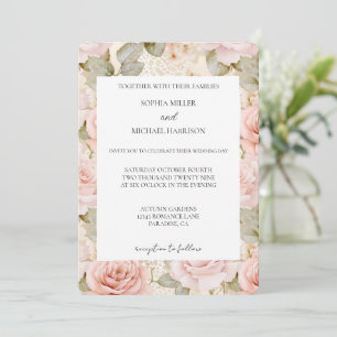 Invitation Rouge à joues crème romantique mariage floral rose